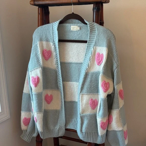 Dreamers Blue and Pink Heart Cardigan - Picture 1 of 4